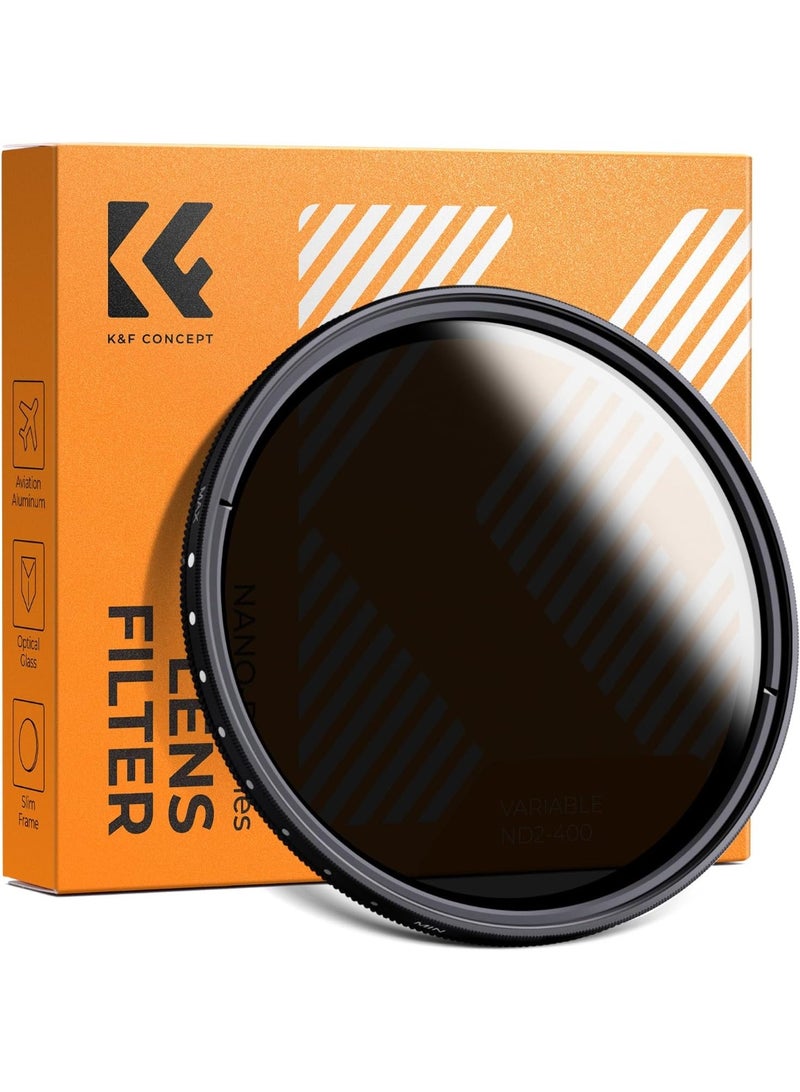 K&F CONCEPT 82mm Variable ND2-ND400 ND Lens Filter (1-9 Stops) for Camera Lens, Adjustable Neutral Density Filter with Microfiber Cleaning Cloth (B-Series) - Image 1
